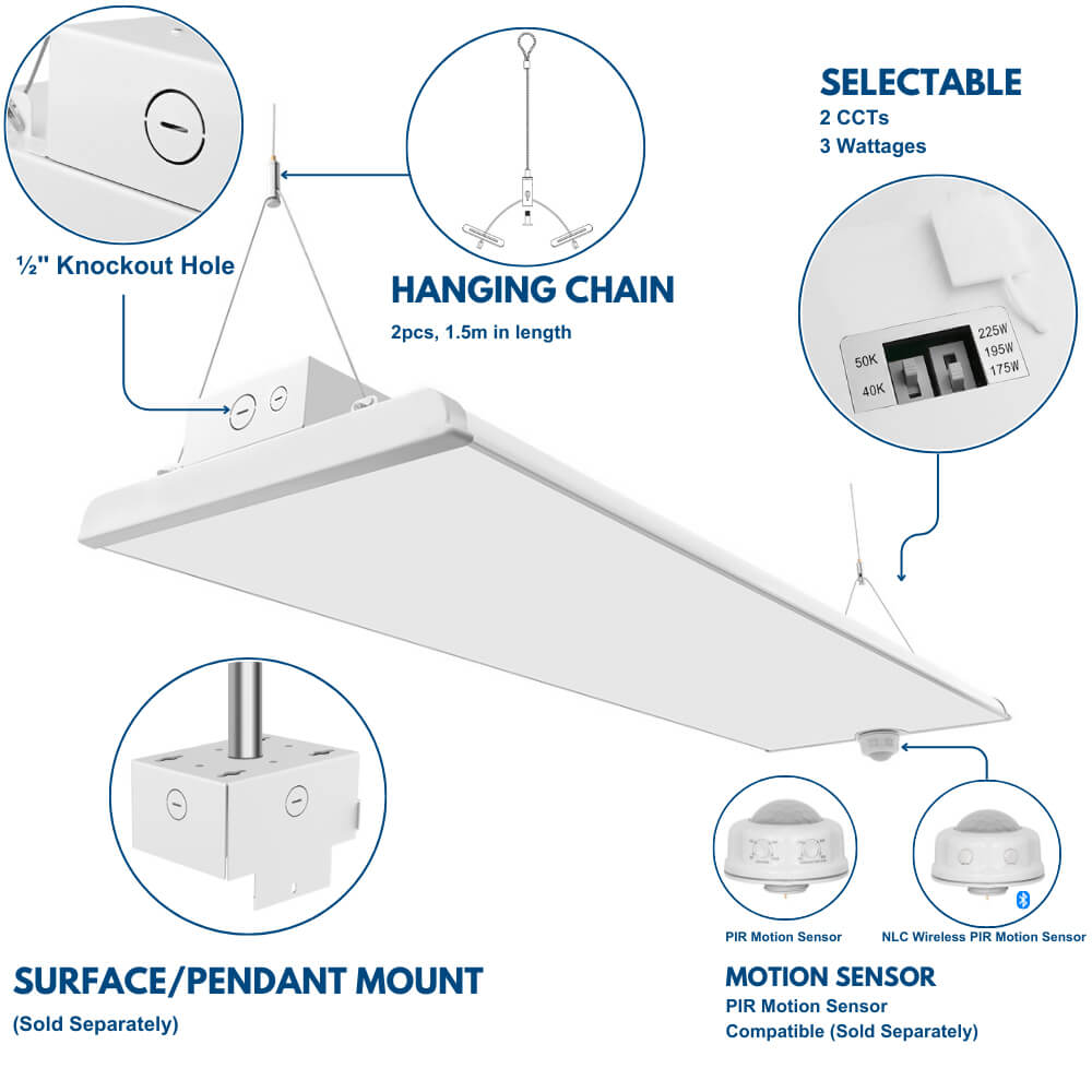 ALTA LED High Bay Light - 4FT - 277-480V - 225W/195W/175W - 37,600 Lumens - 5000K/4000K Selectable - 600W Equal
