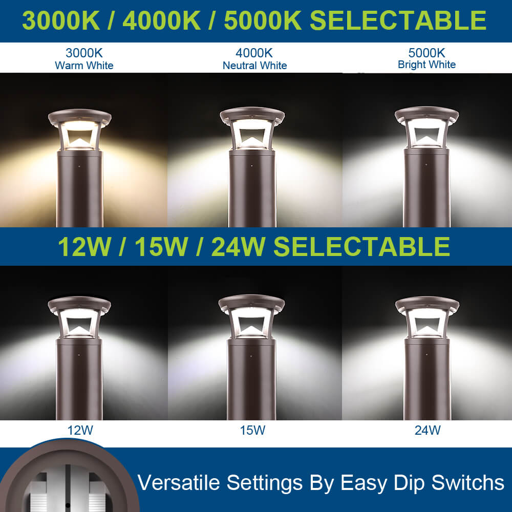 4 FT. Konlite Dome-Top LED Bollard Light - 24W - 3,000 Lumens - 3 Wattage Selectable - 3 CCT Selectable - 120-277V - 100W Equal
