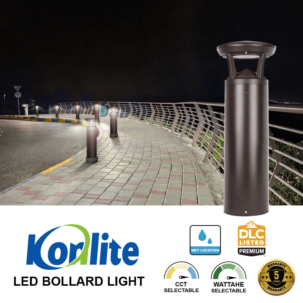 2 FT. Konlite Dome-Top LED Bollard Light - 24W - 3,000 Lumens - 3 Wattage Selectable - 3 CCT Selectable - 120-277V - 100W Equal