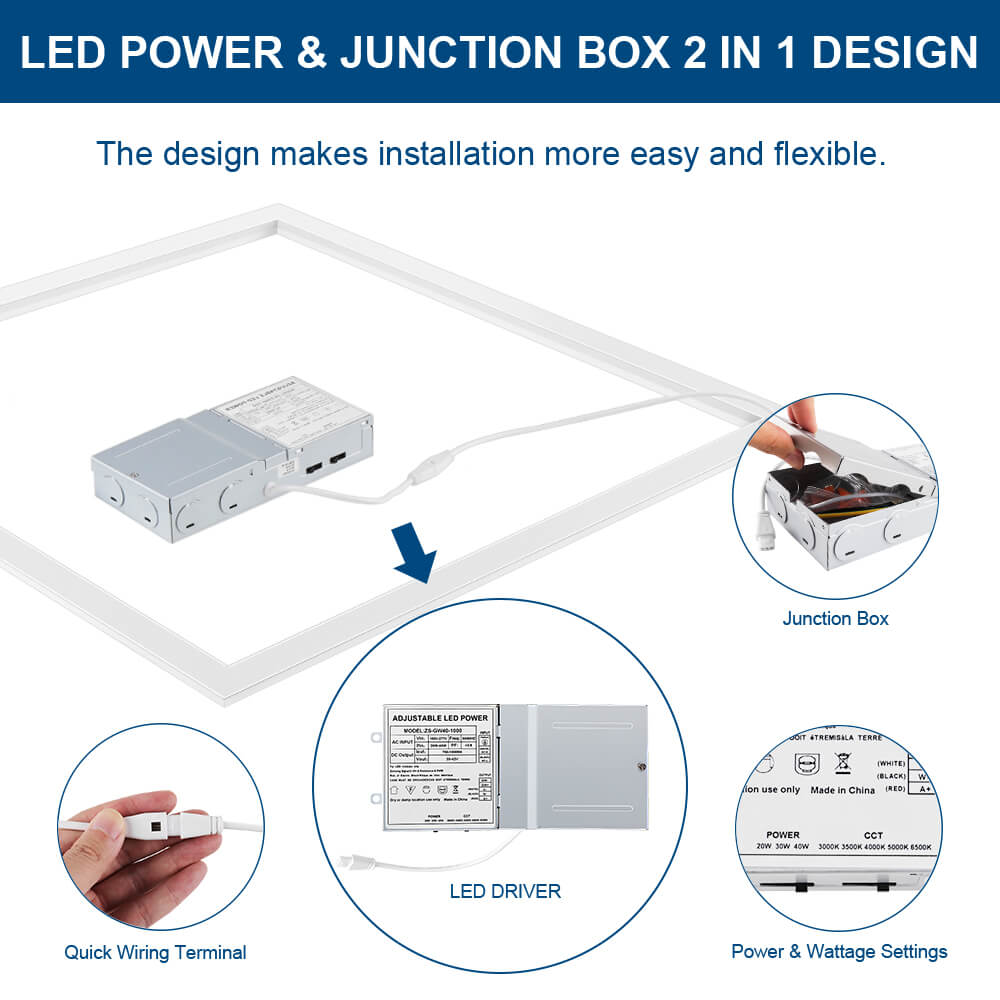 2x2 ft. LED Grid Frame Light - 5000 Lumens - 40W/30W/20W - 5 CCT Selectable - 120-277V