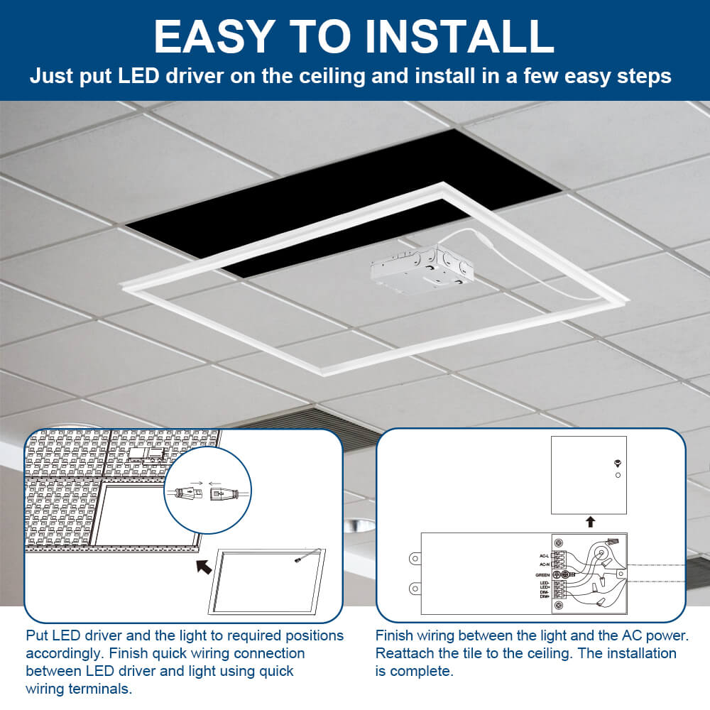 2x4 ft. LED Grid Frame Light - 8000 Lumens - 60W/50W/40W - 5 CCT Selectable - 120-277V