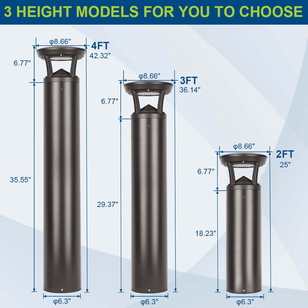 4 FT. Konlite Dome-Top LED Bollard Light - 24W - 3,000 Lumens - 3 Wattage Selectable - 3 CCT Selectable - 120-277V - 100W Equal