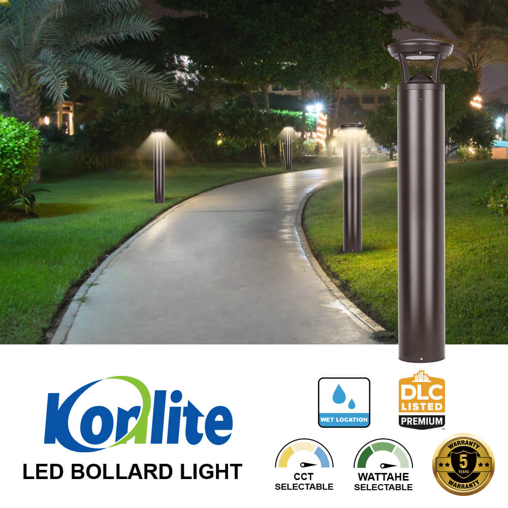 4 FT. Konlite Dome-Top LED Bollard Light - 24W - 3,000 Lumens - 3 Wattage Selectable - 3 CCT Selectable - 120-277V - 100W Equal