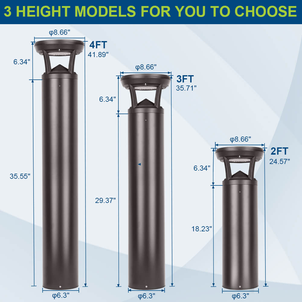 4 FT. Konlite Flat-Top LED Bollard Light - 3,000 Lumens - 3 Watts Selectable - 3 CCT Selectable - 120-277V - 100W Equal