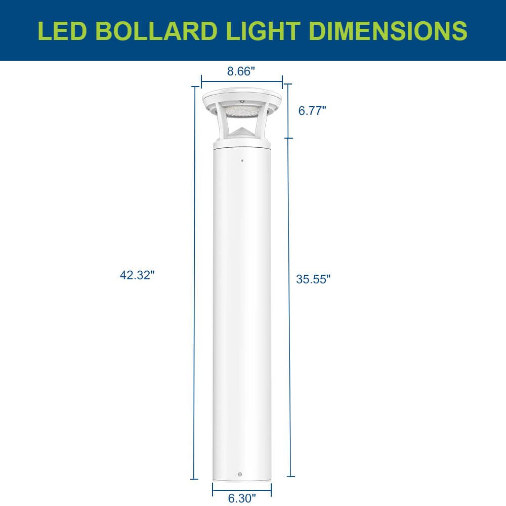 4 FT. Konlite White LED Bollard Light - 3,000 Lumens - 3 Watts Selectable - 3 CCT Selectable - 120-277V - 100W Equal