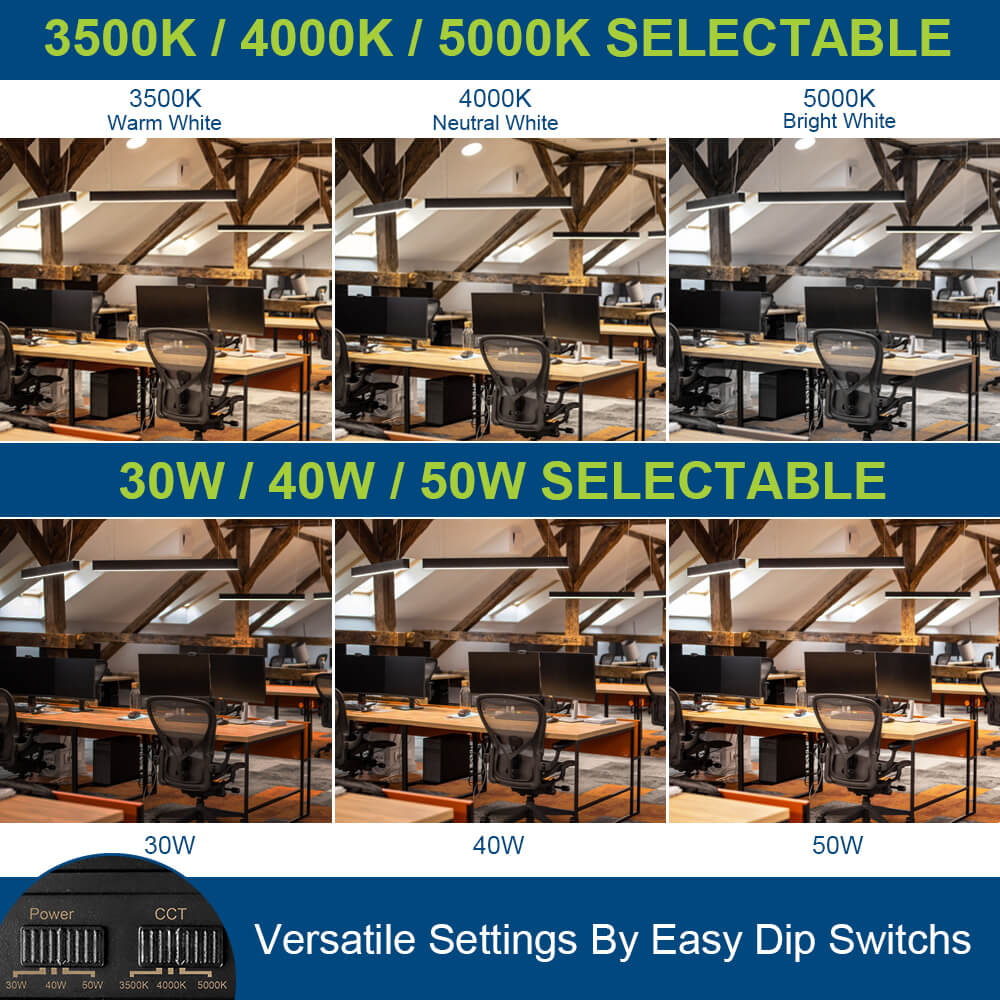 4 FT Black LED Architectural Linear Light Fixture - 6160 LM - Wattage Selectable - Kelvin 3500-4000-5000K