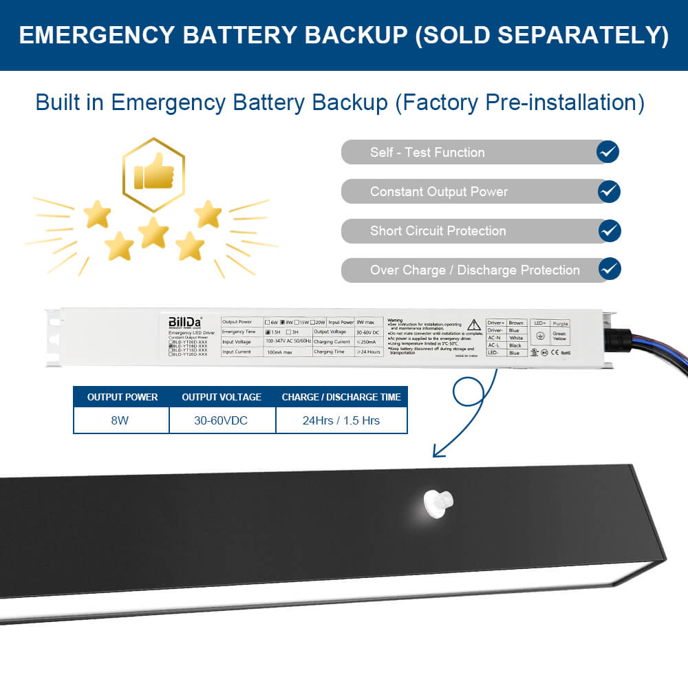 4 FT Black LED Architectural Linear Light Fixture - 6160 LM - Wattage Selectable - Kelvin 3500-4000-5000K