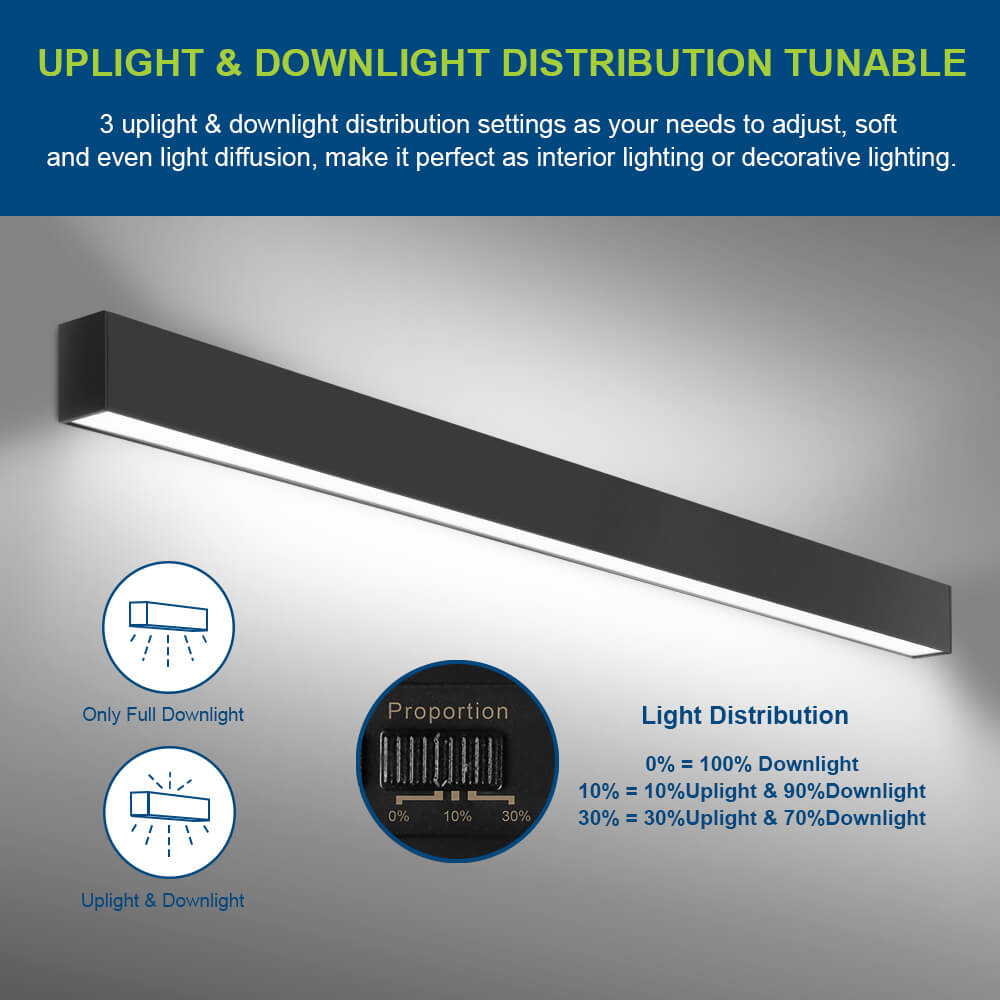 4 FT Black LED Architectural Linear Light Fixture - 6160 LM - Wattage Selectable - Kelvin 3500-4000-5000K