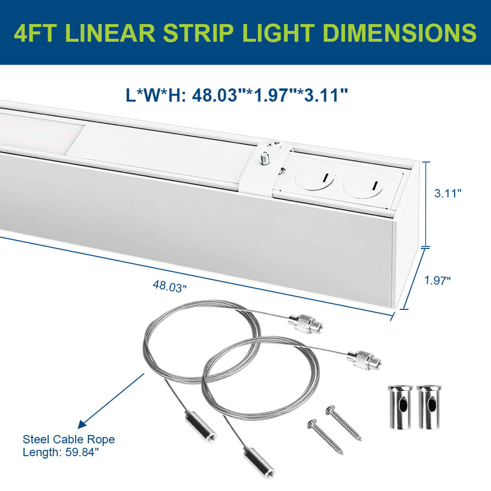 4 FT White LED Architectural Linear Light Fixture - 6160 LM - Wattage Selectable - Kelvin 3500-4000-5000K