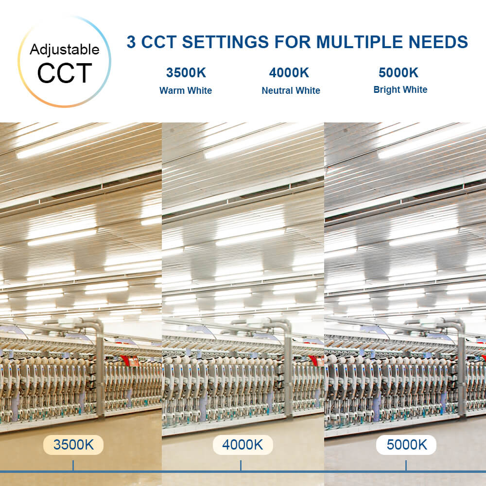 8 Ft LED Strip Light Fixtures - Pack of 4 Lights - Watts Selectable - 11,400 Lumens - CCT 3500K-4000K-5000K