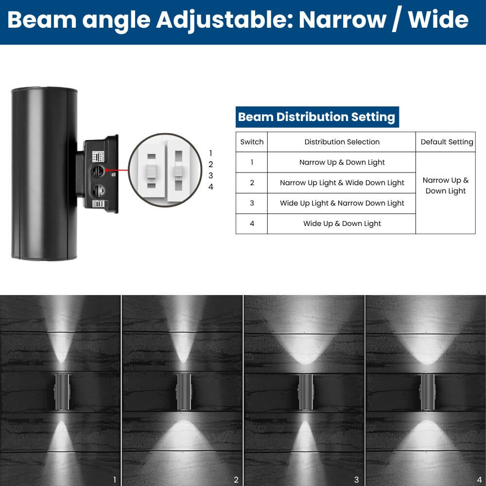 Black Finish LED Wall Sconce - 20/16/10W Selectable - up to 2,900 Lumens - 3 CCT Selectable - 120-277V - Photocell with Cap