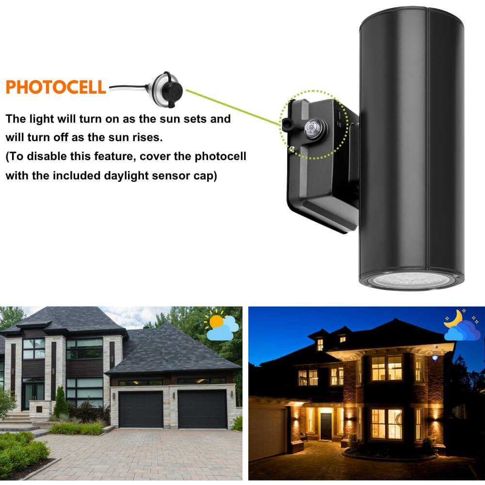 Black Finish LED Wall Sconce - 20/16/10W Selectable - up to 2,900 Lumens - 3 CCT Selectable - 120-277V - Photocell with Cap
