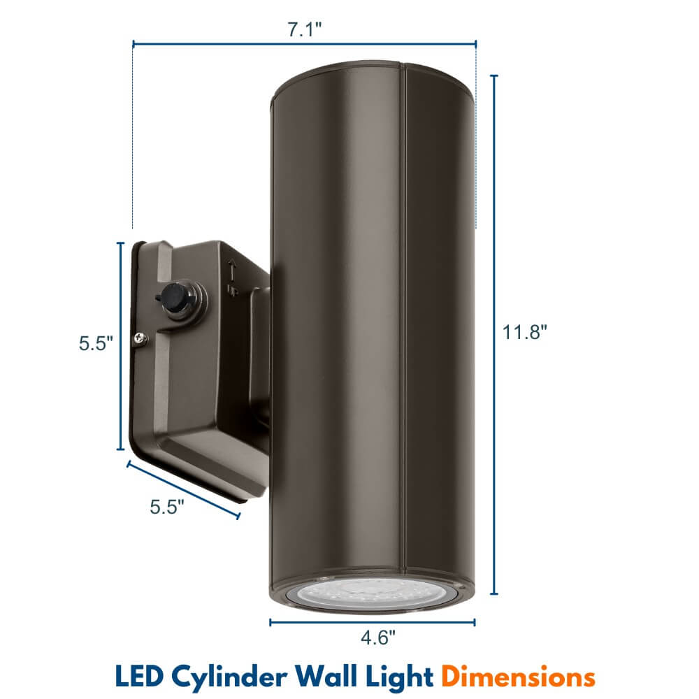 LED Cylinder Up and Down Wall Light fixture - Outdoor Wall Sconce - 20/16/10W Selectable - up to 2,900 Lumens - 3 CCT Selectable - 120-277V - Photocell with Cap
