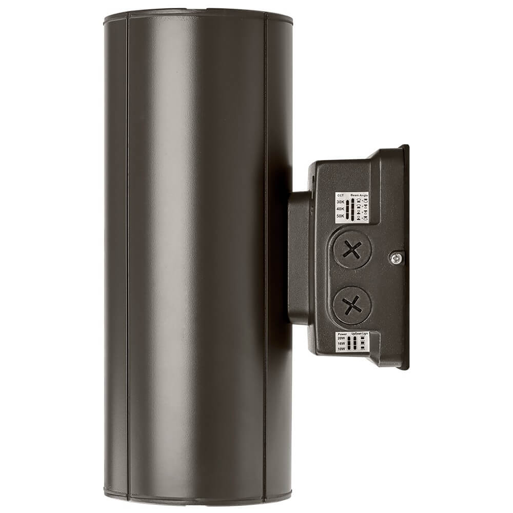 LED Cylinder Up and Down Wall Light fixture - Outdoor Wall Sconce - 20/16/10W Selectable - up to 2,900 Lumens - 3 CCT Selectable - 120-277V - Photocell with Cap