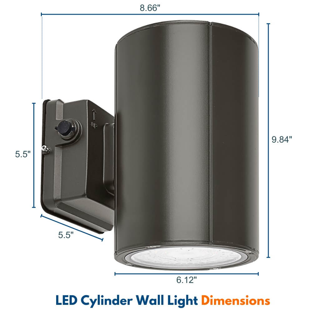 LED Cylinder Up and Down Wall Light fixture - Outdoor Wall Sconce - 38W/31W/19W Selectable - up to 5,600 Lumens - 3 CCT Selectable - 120-277V - Photocell with Cap
