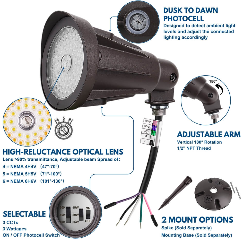 LED Outdoor Flood Light - 25W/20W/15W - 3,500 lumens - 3 CCT - Integrated photocell - 120-277V - 100W Equal