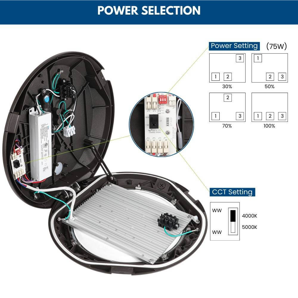 LED Post Top Light - Architecture Premium Post Top - 10,500 lumens - 75W - 4 Watts Selectable - 5000K/4000K Selectable - 120-277V - 100W-320W Equal