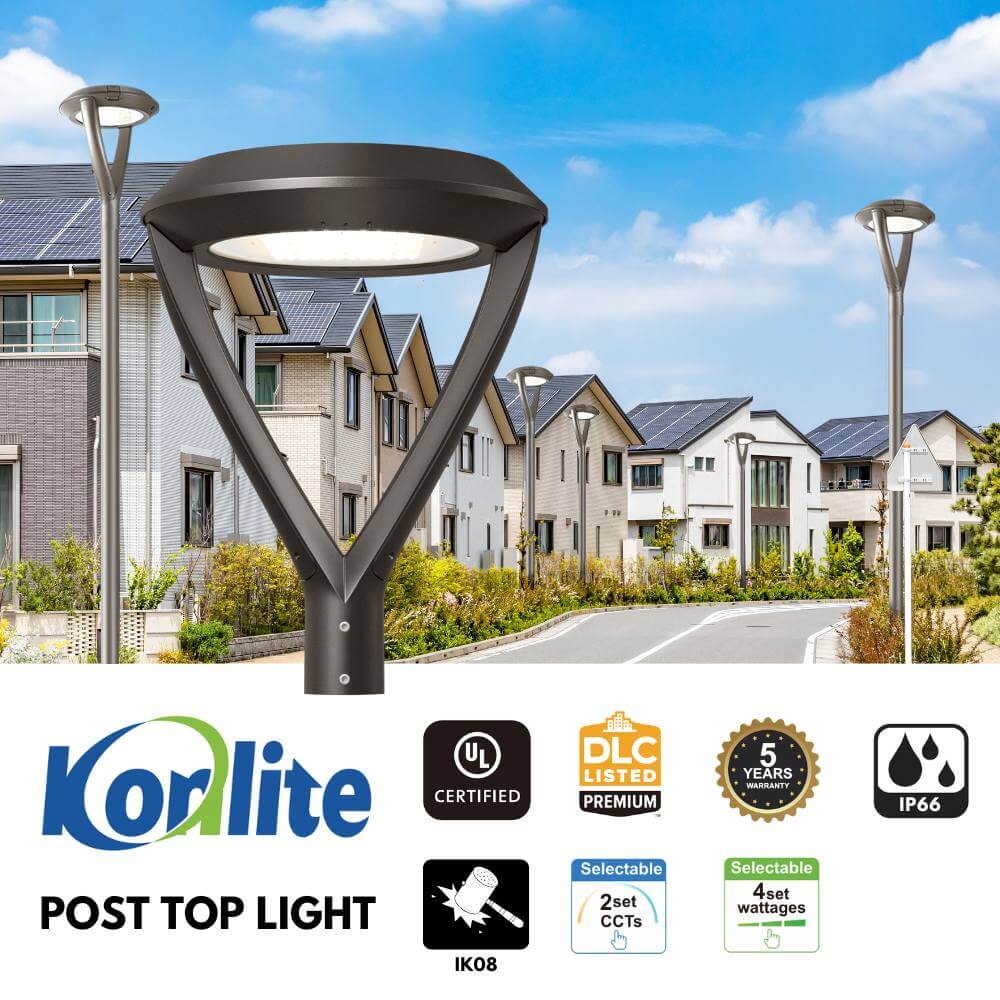 LED Post Top Light - Architecture Premium Post Top - 10,500 lumens - 75W - 4 Watts Selectable - 5000K/4000K Selectable - 120-277V - 100W-320W Equal