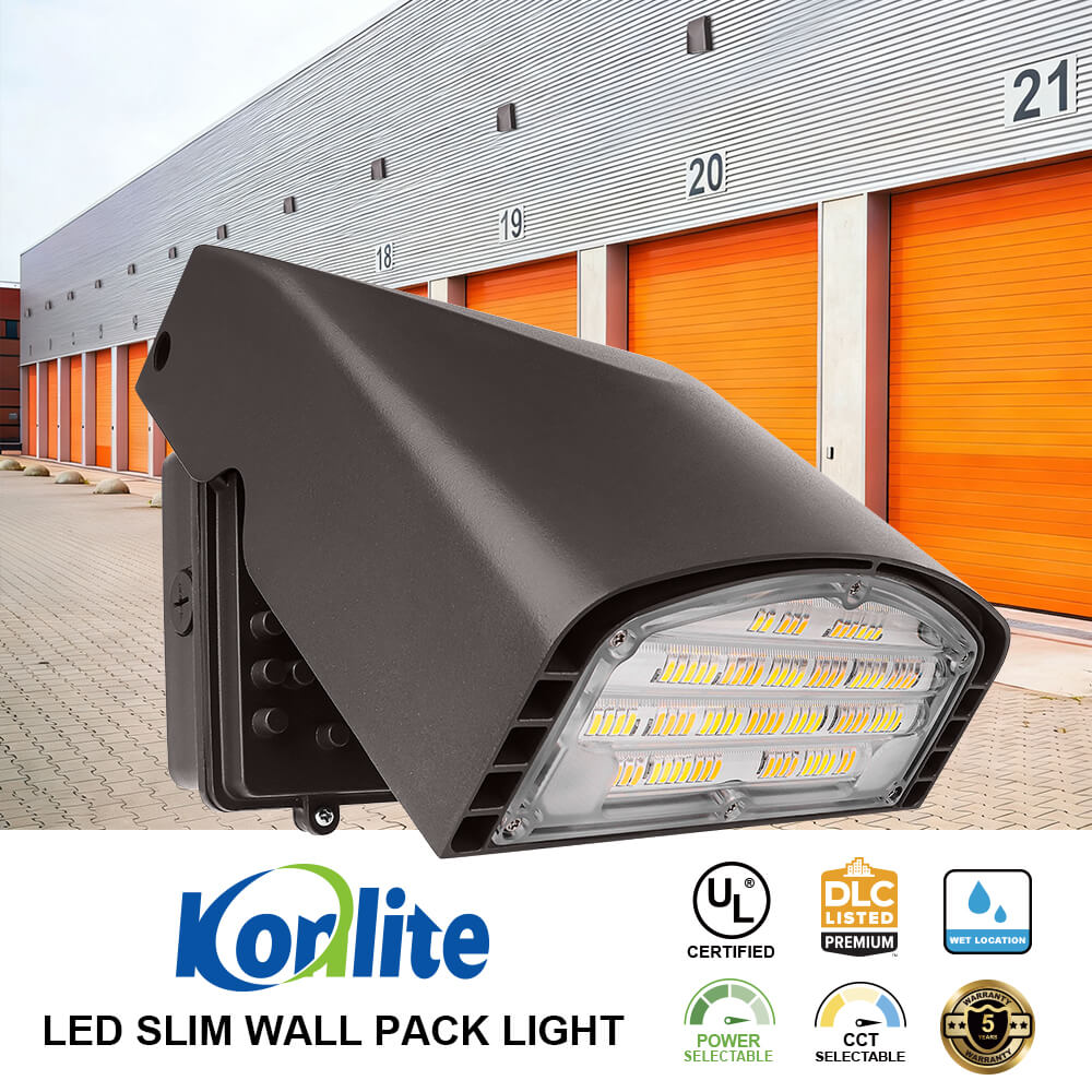 Konlite LED Slim Adjustable Wall Pack Light - 40W/32W/24W/16W - 6,200 Lumens Max - CCT Selectable - 120-277V - 100W Equal