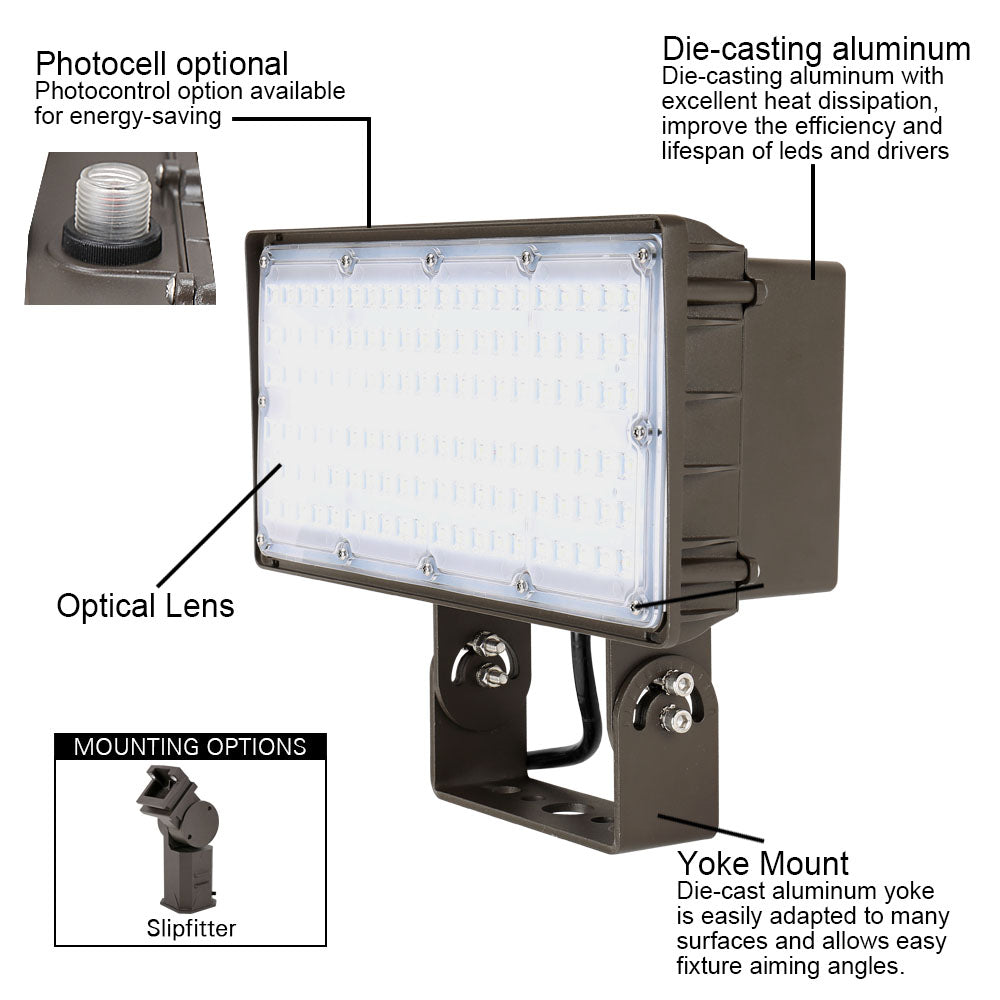 Konlite 70W LED Outdoor Yoke mount Flood Light full feature