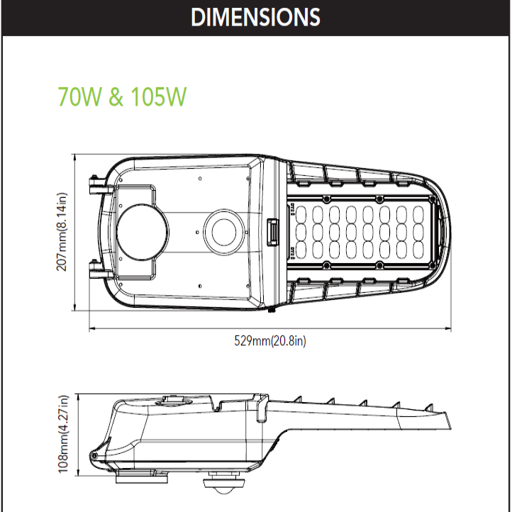 70W Roadway light Dimensions