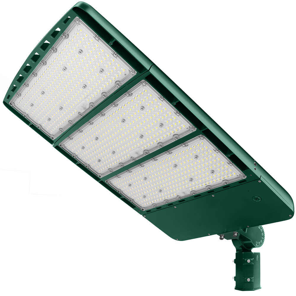 Konlite Spica 600W LED Sports Light with Slipfitter - Hunter Green - Tennis Court Light - Wide Asymmetric - 3 Wattage Selectable - 103,800lm Max - 5000K - 1500W Equal