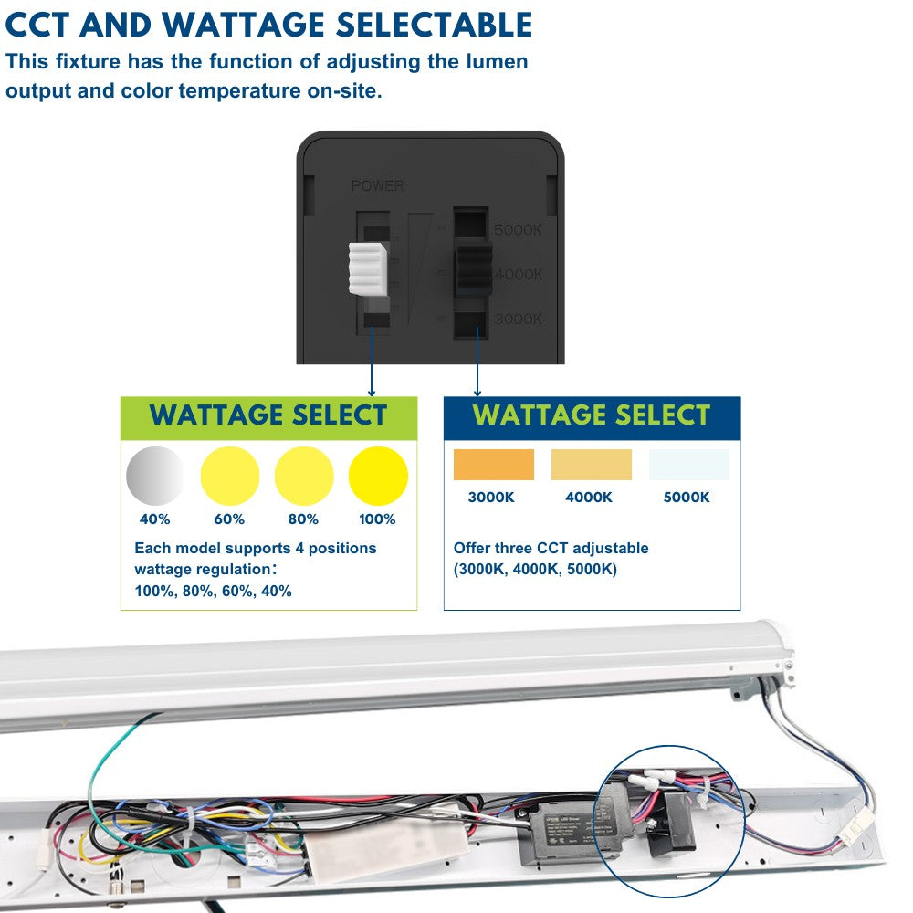 4FT LED Strip Fixture - 45W/36W/27W/18W - Up to 6200 Lumens - 50K/40K/30K - 120-277V - Dimmable