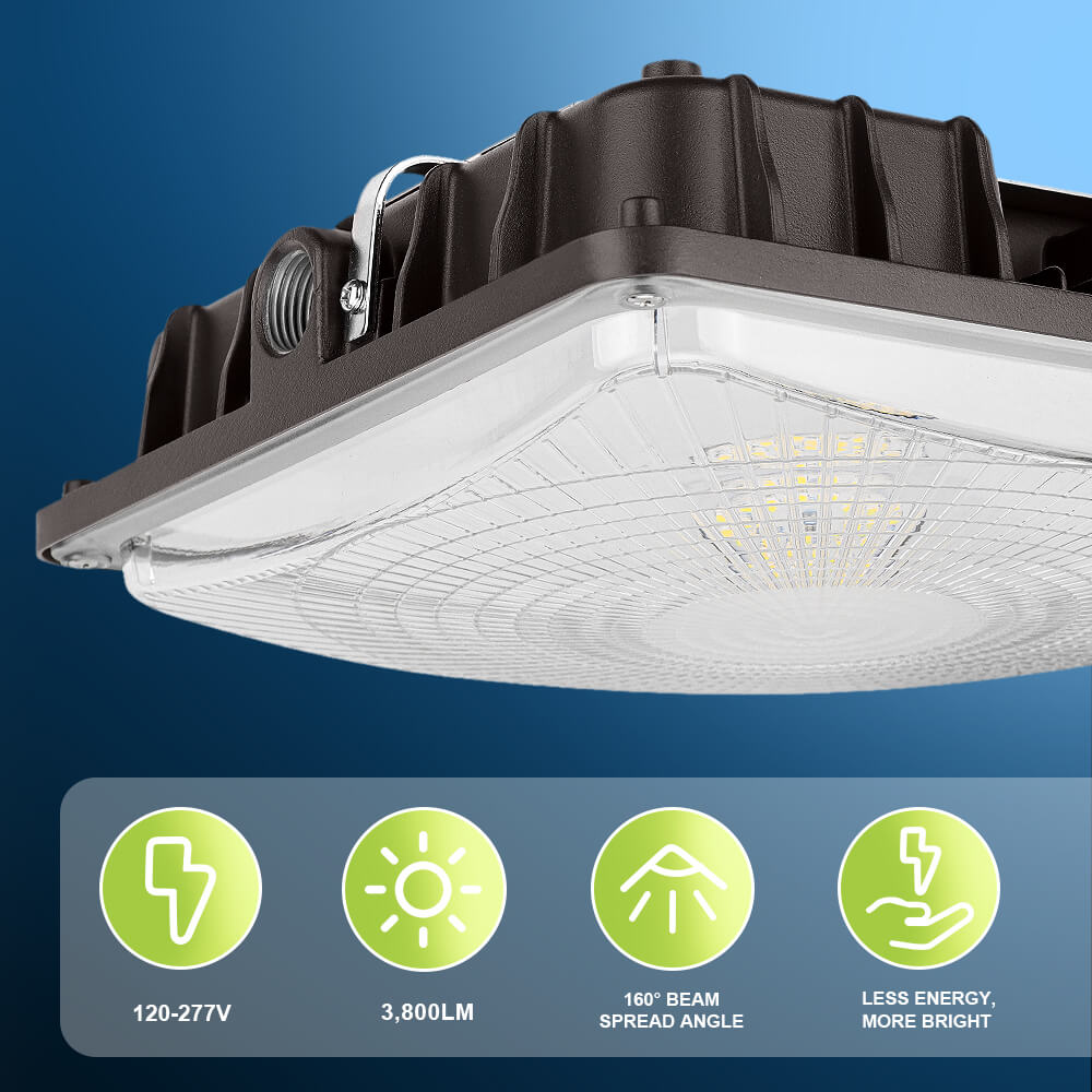 Konlite LED Canopy Area Light - 27W - 3,800 Lumens - 5000K- Non-Dimmable - 120-277V - 70W Equal