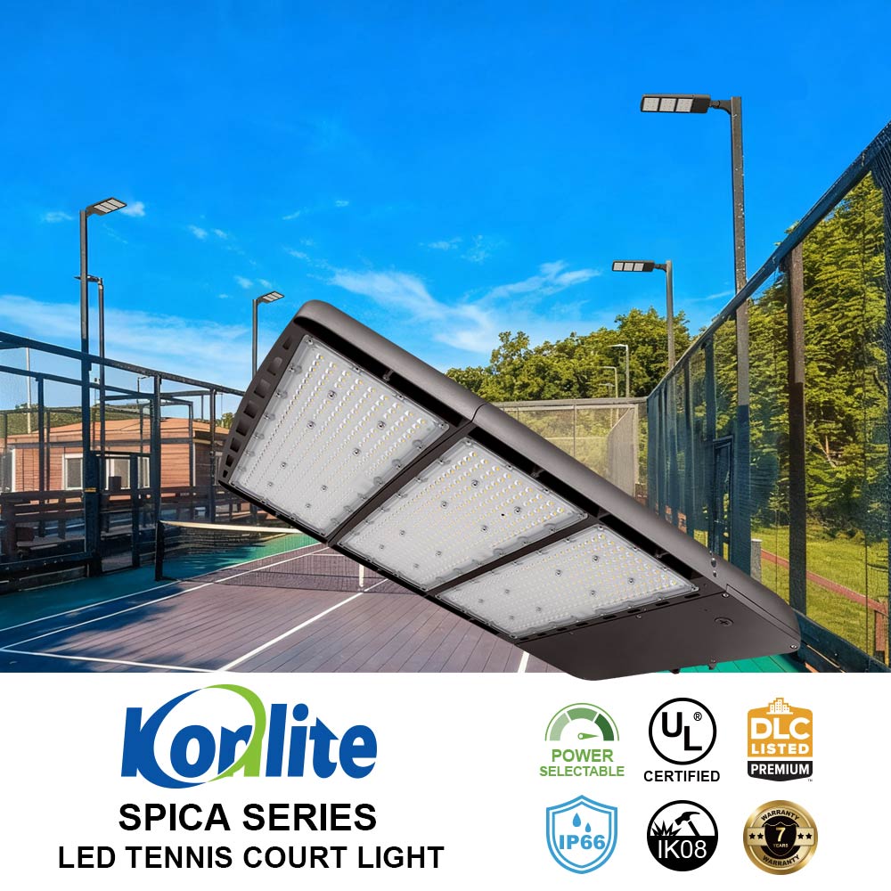 Konlite Spica 600W LED Sports Light - Tennis Court Light -  Dark Bronze - Wide Asymmetric - 3 Selectable Wattages - 103,800lm Max - 5000K - 1500W Equal