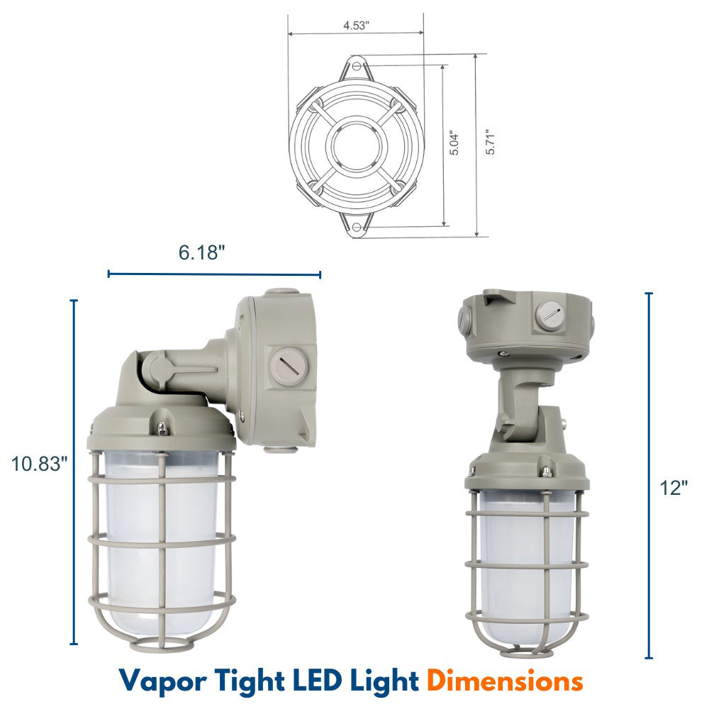 Vapor Tight LED Light Fixture - Jelly Jar Light - 30/20/15W - 3,480 lumens - 50K/40K/30K Selectable - 120-277V - 150w Equal