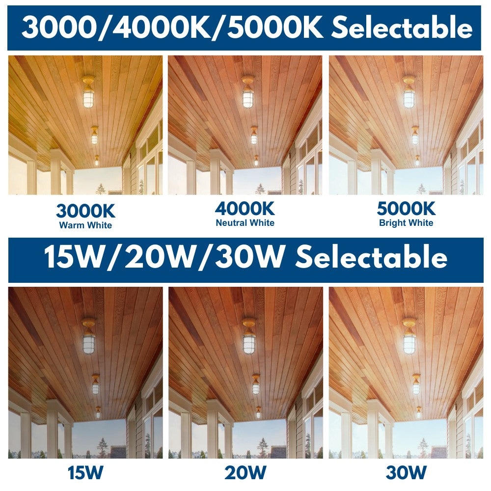 Vapor Tight LED Light Fixture - Jelly Jar Light - 30/20/15W - 3,480 lumens - 50K/40K/30K Selectable - 120-277V - 150w Equal