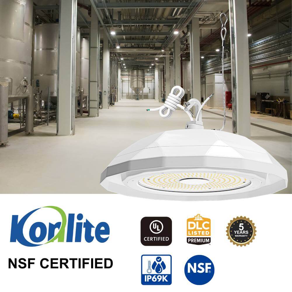 NSF Certified LED High Bay Light - 200W - 120-277V - 29,200 Lumens - 5000K - 600W Equal - Food Safety Light