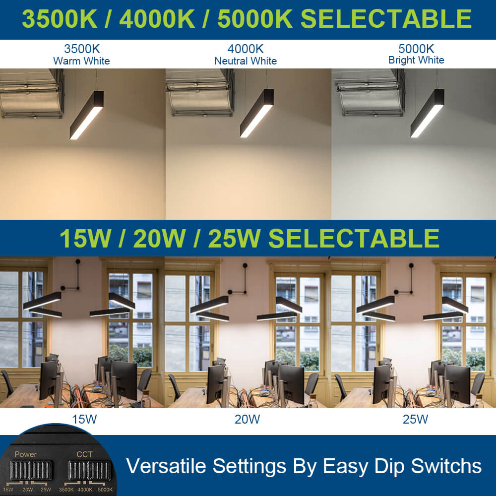 2 FT Black LED Architectural Linear Light - 3180 LM - Wattage Selectable - Kelvin 3500-4000-5000K