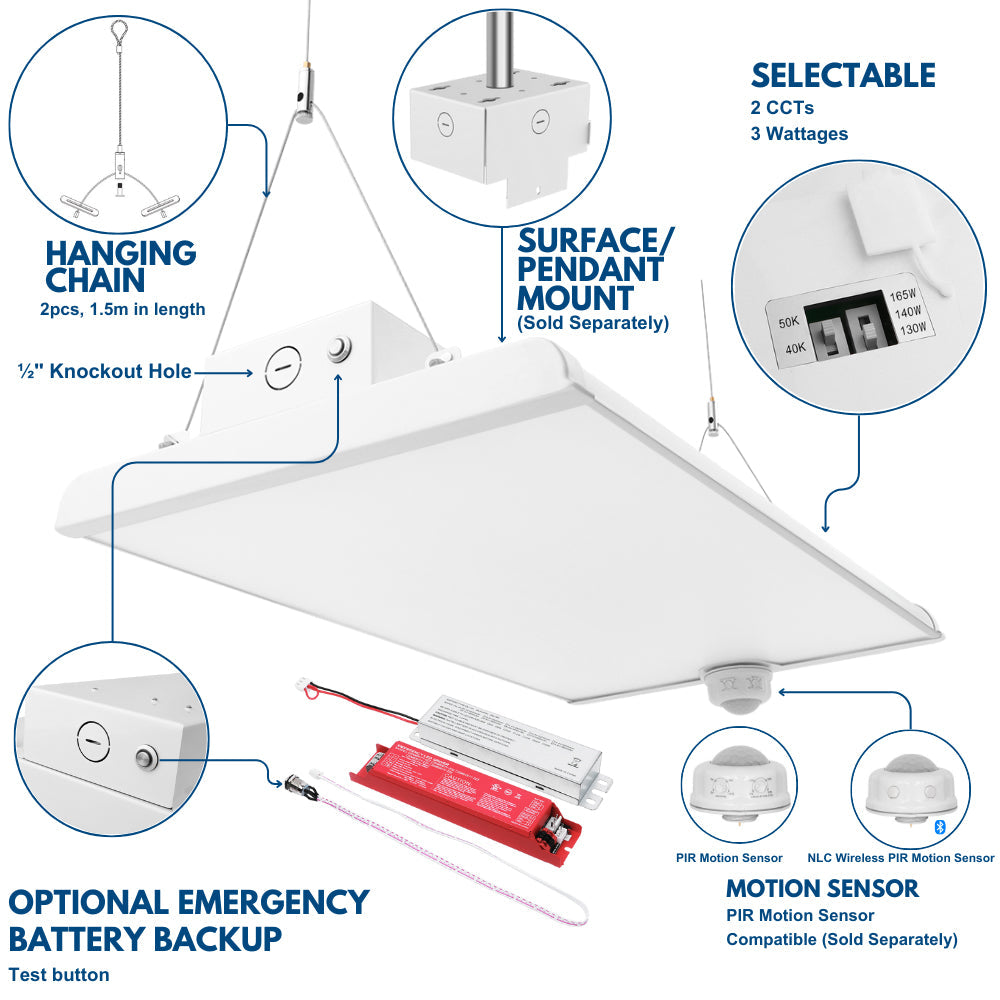 ALTA LED High Bay Light - 2FT - 165W/140W/130W - 25,150 Lumens - 5000K/4000K Selectable - 120-277V - 400W Equal