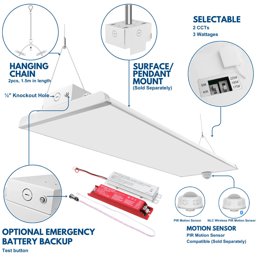 ALTA LED High Bay Light - 4FT - 225W/195W/175W - 37,600 Lumens - 5000K/4000K Selectable - 120-277V - 600W Equal
