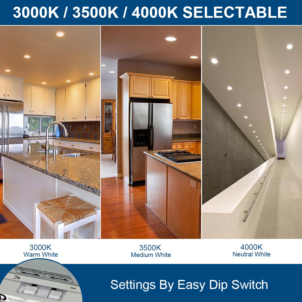 60W LED Recessed Downlight with Round Trim – 7400 LM - Watts Selectable - CCT Selectable 5000K / 4000K / 3000K - 250W Equal