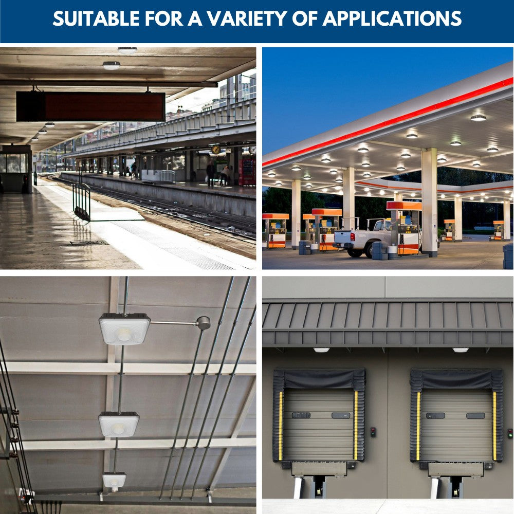 LED Canopy Light with Emergency Battery Backup - 63W/45W/30W Selectable - 5000K/4000K - 9,360 LM - Dimmable - 120-277V - 150W Equal