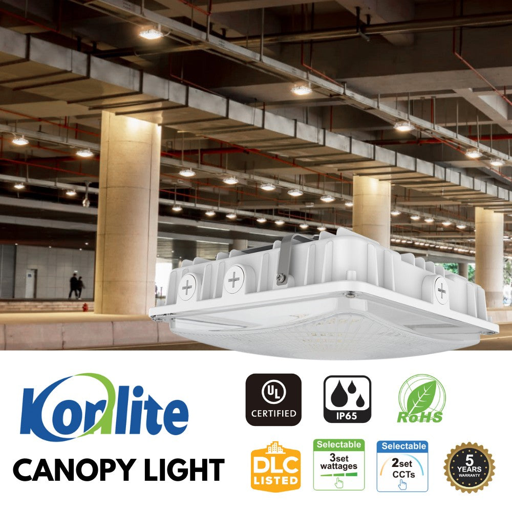LED Canopy Light - White - 63W/45W/30W Selectable - 5000K/4000K - 9,360 LM - Dimmable - 120-277V - 150W Equal