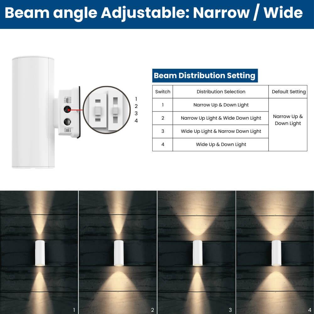 White LED Wall Sconce - 20/16/10W Selectable - up to 2,900 Lumens - 3 CCT Selectable - 120-277V - Photocell with Cap