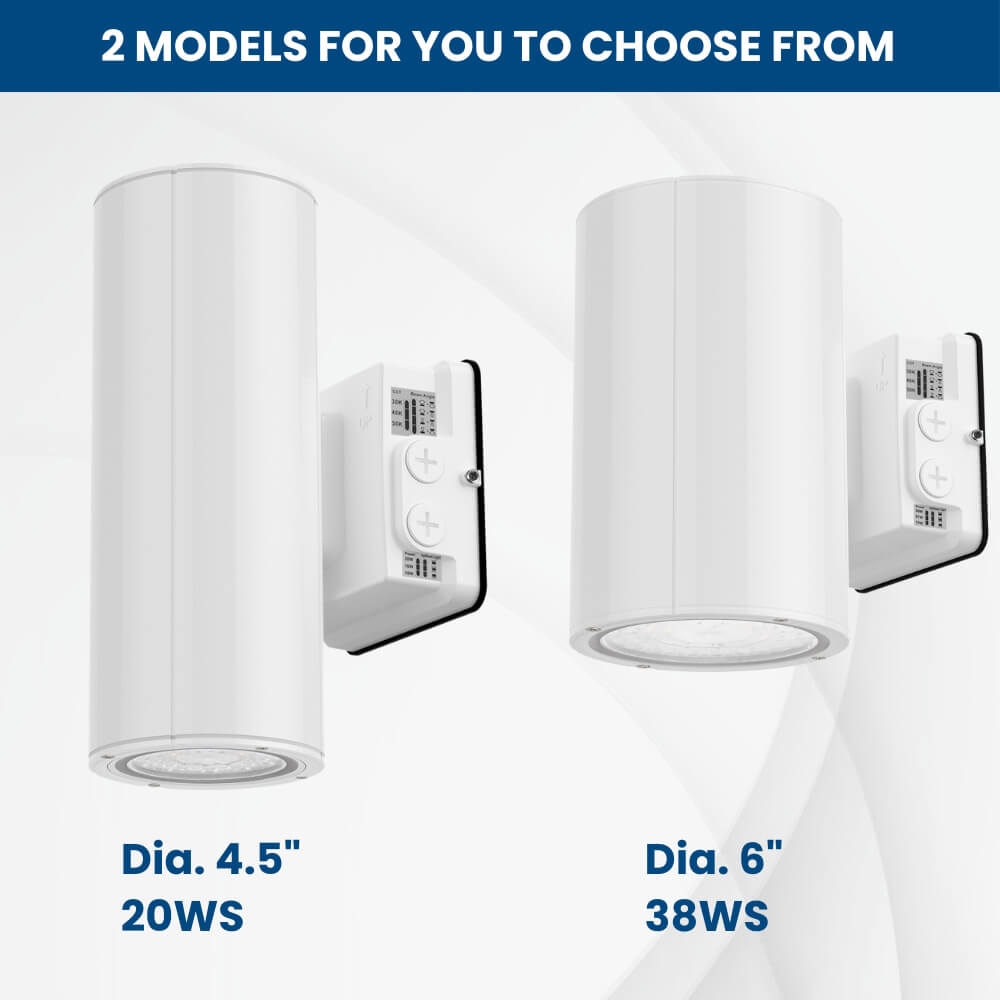 White LED Wall Sconce - 20/16/10W Selectable - up to 2,900 Lumens - 3 CCT Selectable - 120-277V - Photocell with Cap