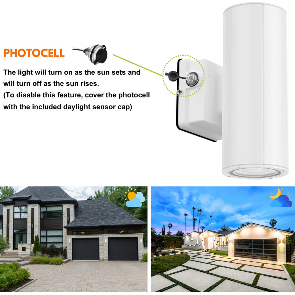 White LED Wall Sconce - 20/16/10W Selectable - up to 2,900 Lumens - 3 CCT Selectable - 120-277V - Photocell with Cap