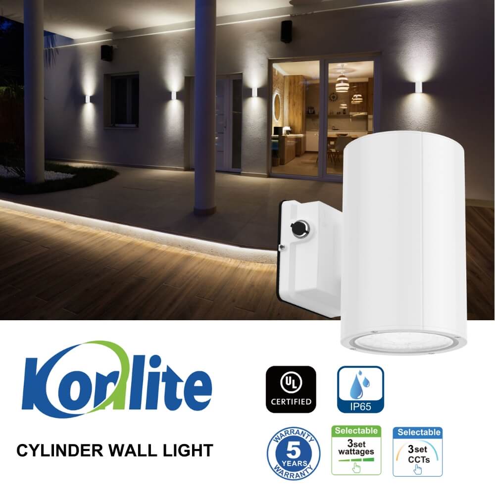 White Outdoor Wall Sconce - 38W/31W/19W Selectable - up to 5,600 Lumens - 3 CCT Selectable - 120-277V - Photocell with Cap