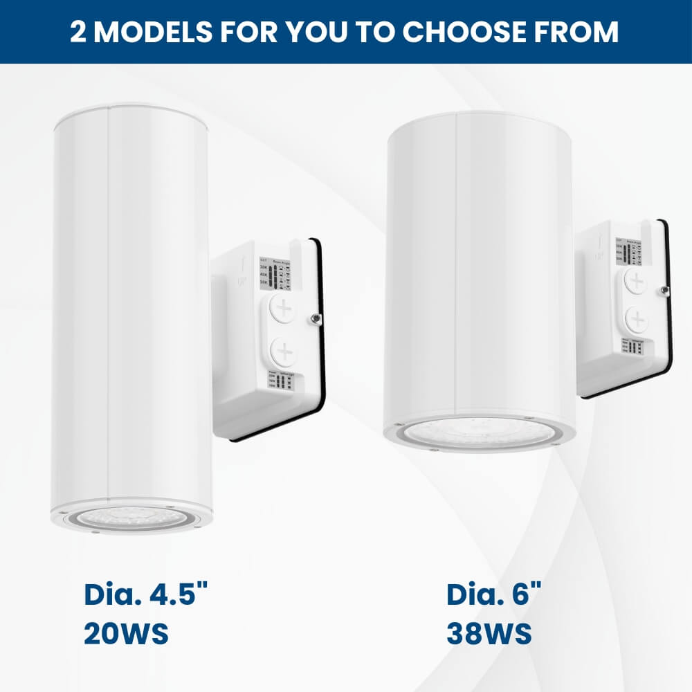 White Outdoor Wall Sconce - 38W/31W/19W Selectable - up to 5,600 Lumens - 3 CCT Selectable - 120-277V - Photocell with Cap