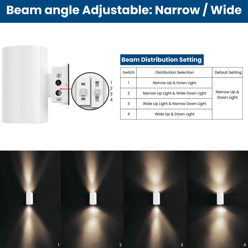 White Outdoor Wall Sconce - 38W/31W/19W Selectable - up to 5,600 Lumens - 3 CCT Selectable - 120-277V - Photocell with Cap
