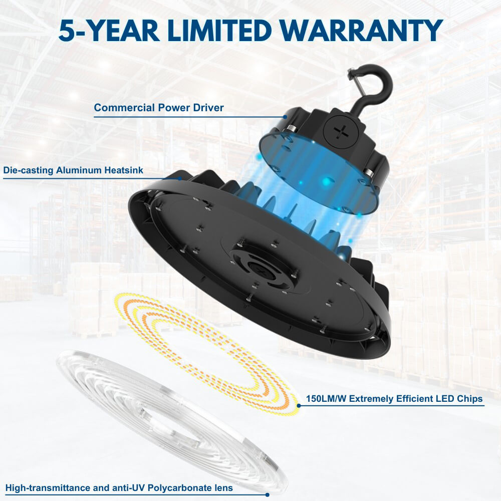 EcoMAX Round UFO LED High Bay Light - 240W/200W/150W - 120-277V - 37,450 Lumens - 5000K/4000K - 1000W Equal