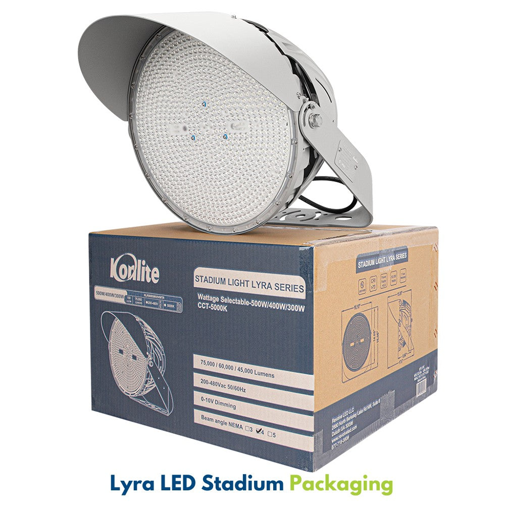 LYRA LED Stadium Light -  500W/400W/300W Selectable - Up to 75,000lm - 5000K - 200-480V  - 4H4V - 1500W Equal - 10 Year Warranty