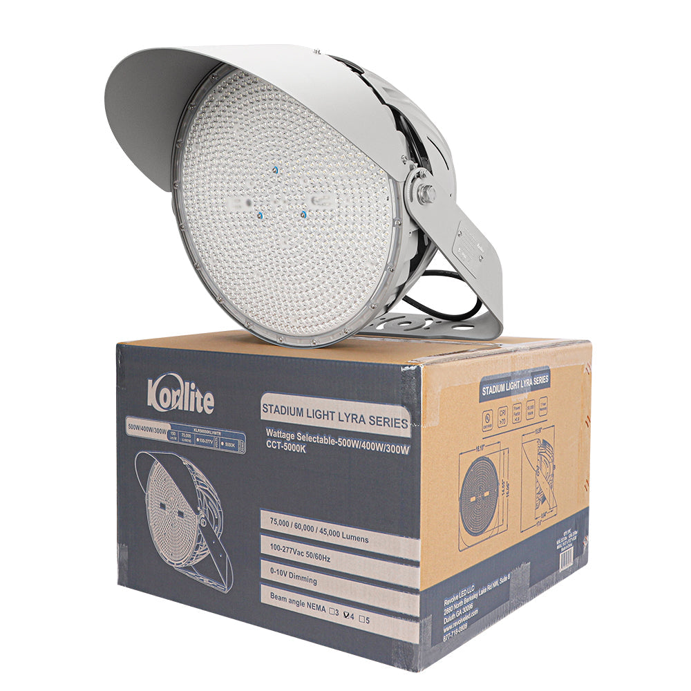 LYRA LED Stadium Light -  500W/400W/300W selectable - 75,000lm - 5000K - 100-277V  - 4H4V - 1500W Equal - 10 Year Warranty