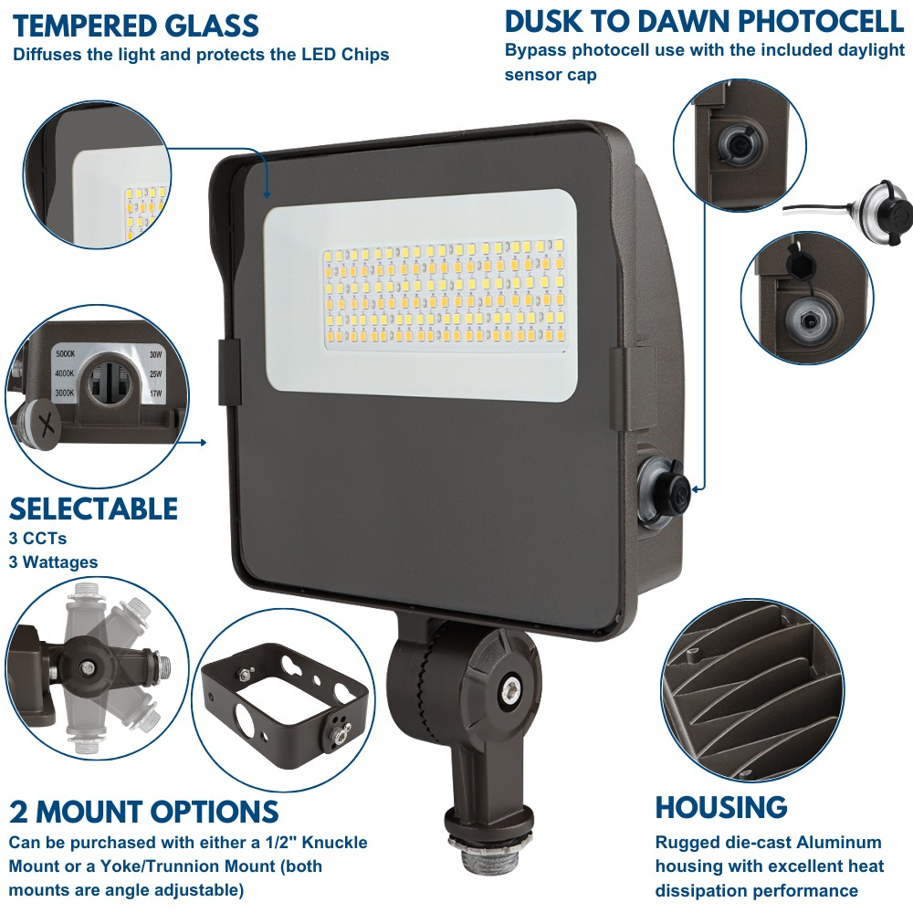 NAVI LED Flood Light - 30W/25W/17W - 5,100 lumens - 5000K/4000K/3000K - 120-277V - 100W Equal