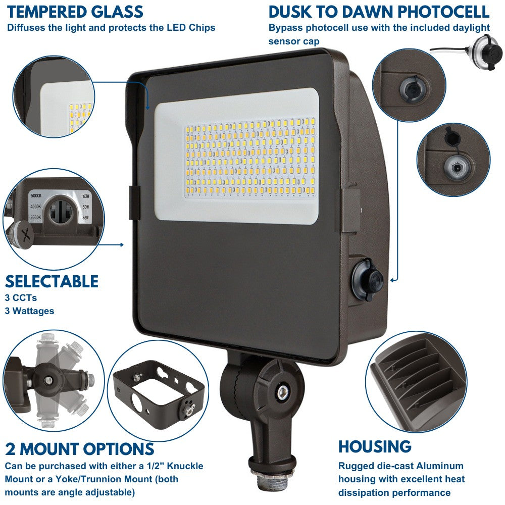 NAVI LED Flood Light - 63W/50W/36W - 10,100 lumens - 5000K/4000K/3000K - 120-277V - 250W Equal