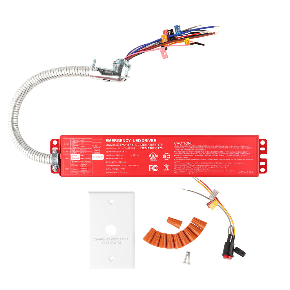 LED Emergency Backup Driver - 25W  Constant Power - 100-277 Vac Input - 170Vdc Output